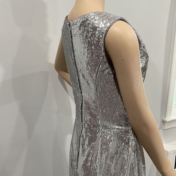 Sequin Sparkling Silver Metallic Formal Gown - Picture 12 of 16